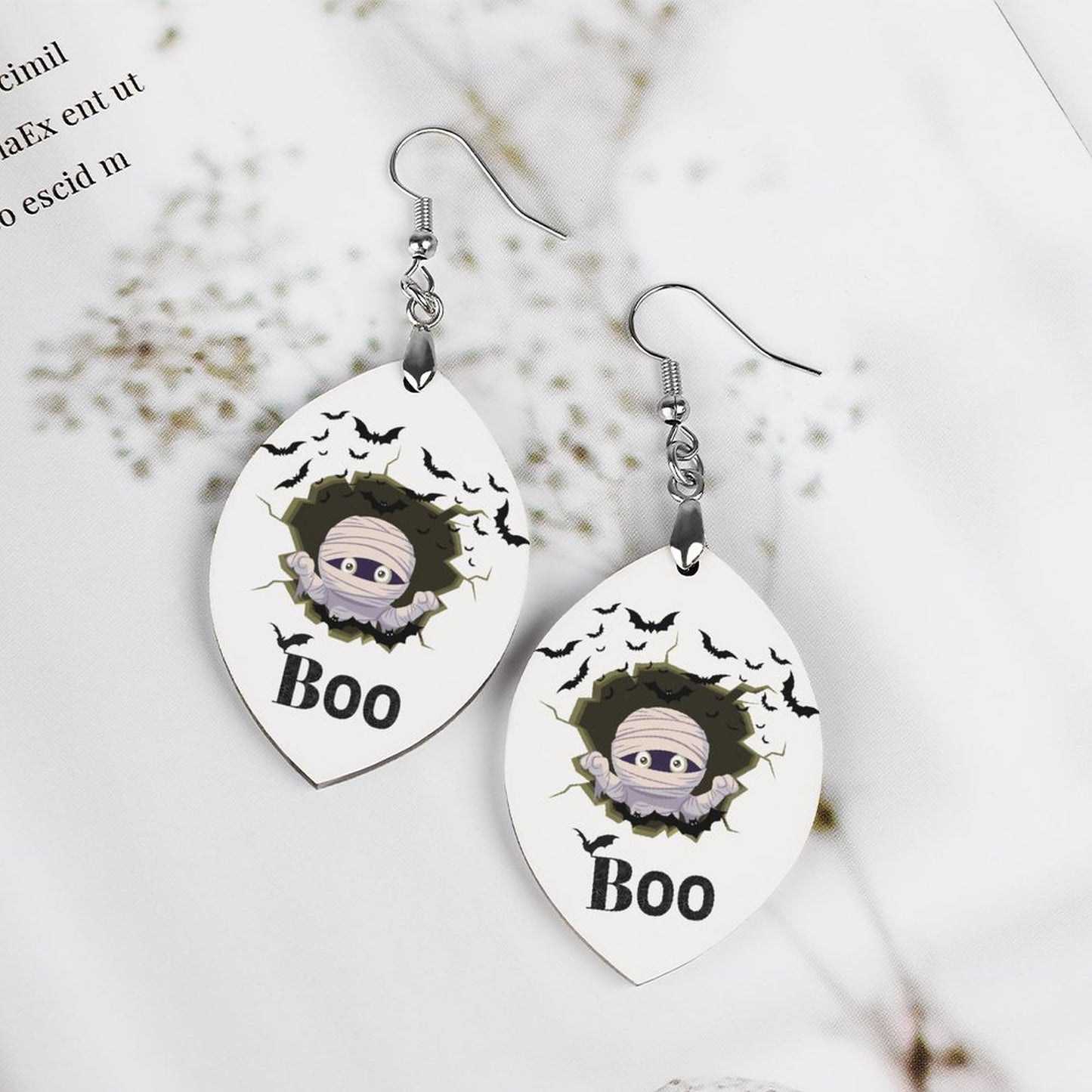 "BOO"- Wooden Earrings Pendant (Apricot Shape）