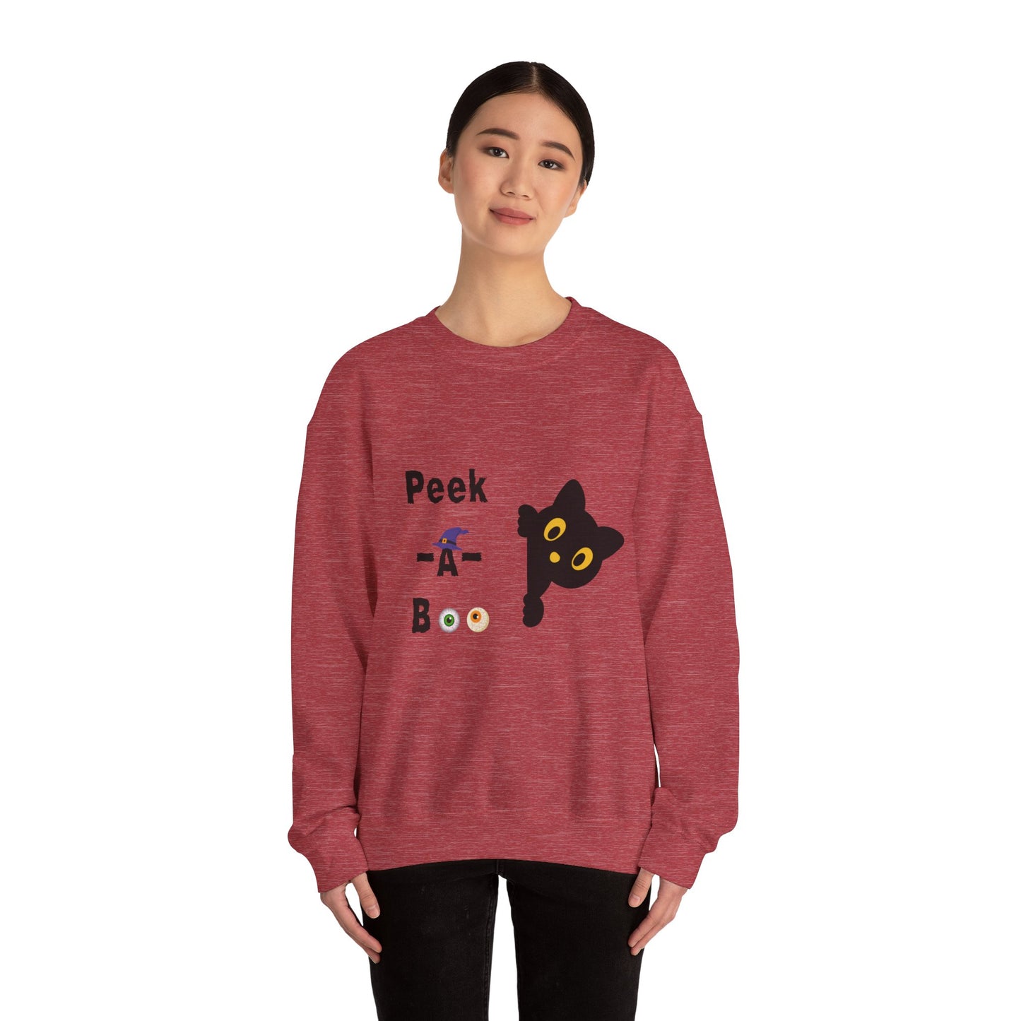 Cute Black Cat Halloween Peek-a-Boo Crewneck Sweater