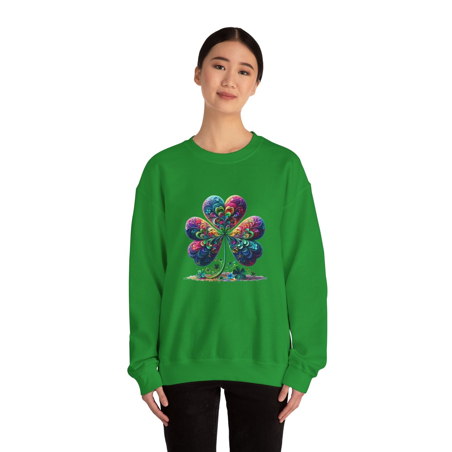 St Patrick's Day Crewneck Sweatshirt with Shamrock Design