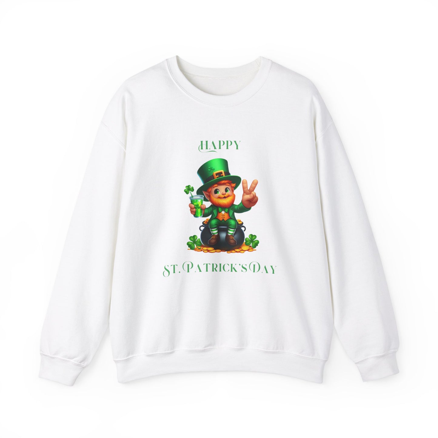 St Patrick's Day Sweatshirt - Cute Leprechaun with Pot of Gold