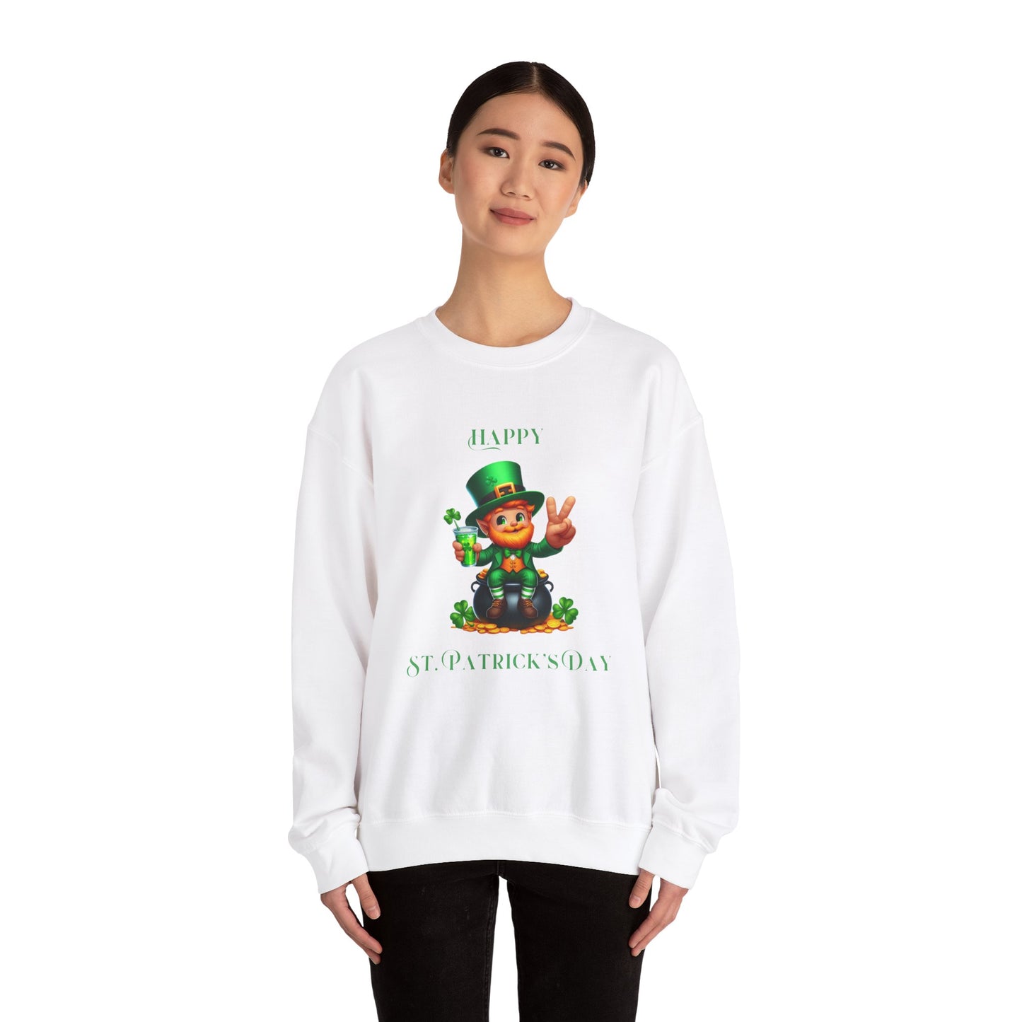 St Patrick's Day Sweatshirt - Cute Leprechaun with Pot of Gold