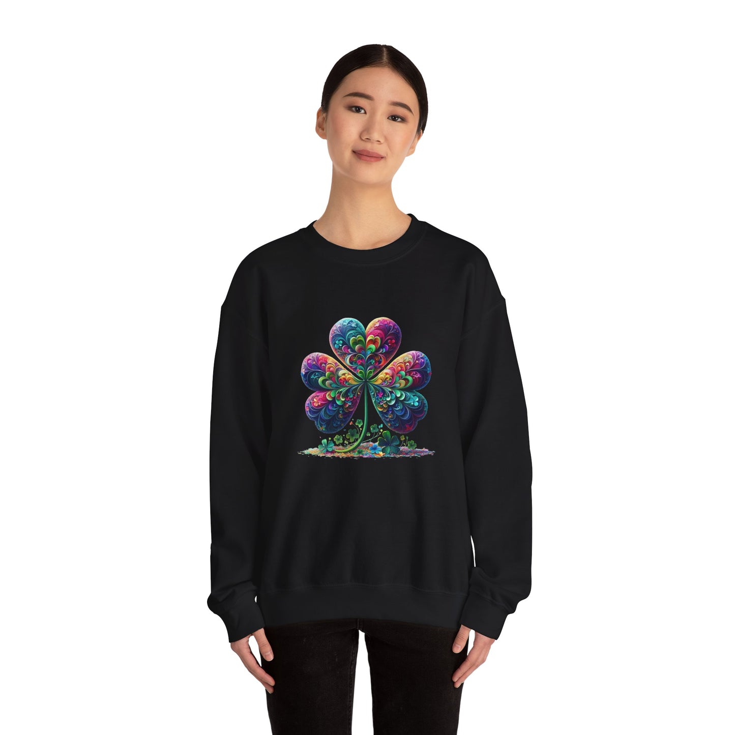 St Patrick's Day Crewneck Sweatshirt with Shamrock Design