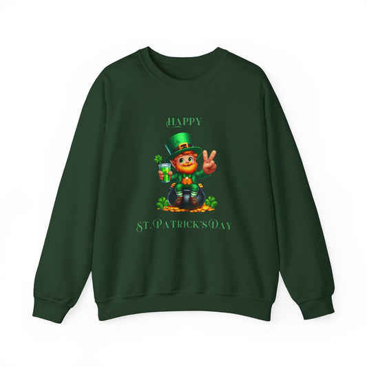 St Patrick's Day Sweatshirt - Cute Leprechaun with Pot of Gold