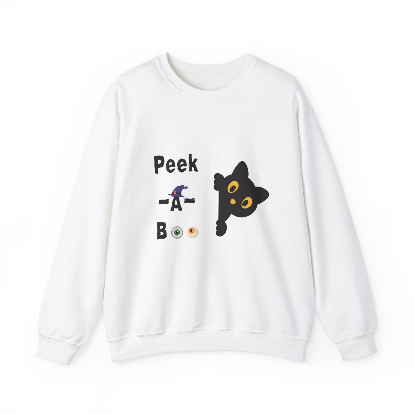 Cute Black Cat Halloween Peek-a-Boo Crewneck Sweater