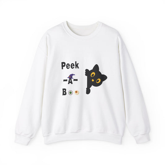 Cute Black Cat Halloween Peek-a-Boo Crewneck Sweater