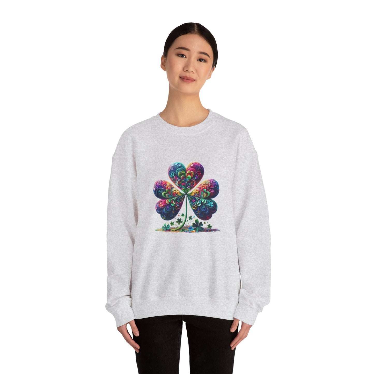 St Patrick's Day Crewneck Sweatshirt with Shamrock Design
