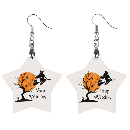"Sup Witches"- Wooden Earrings Pendant (Star Shape)