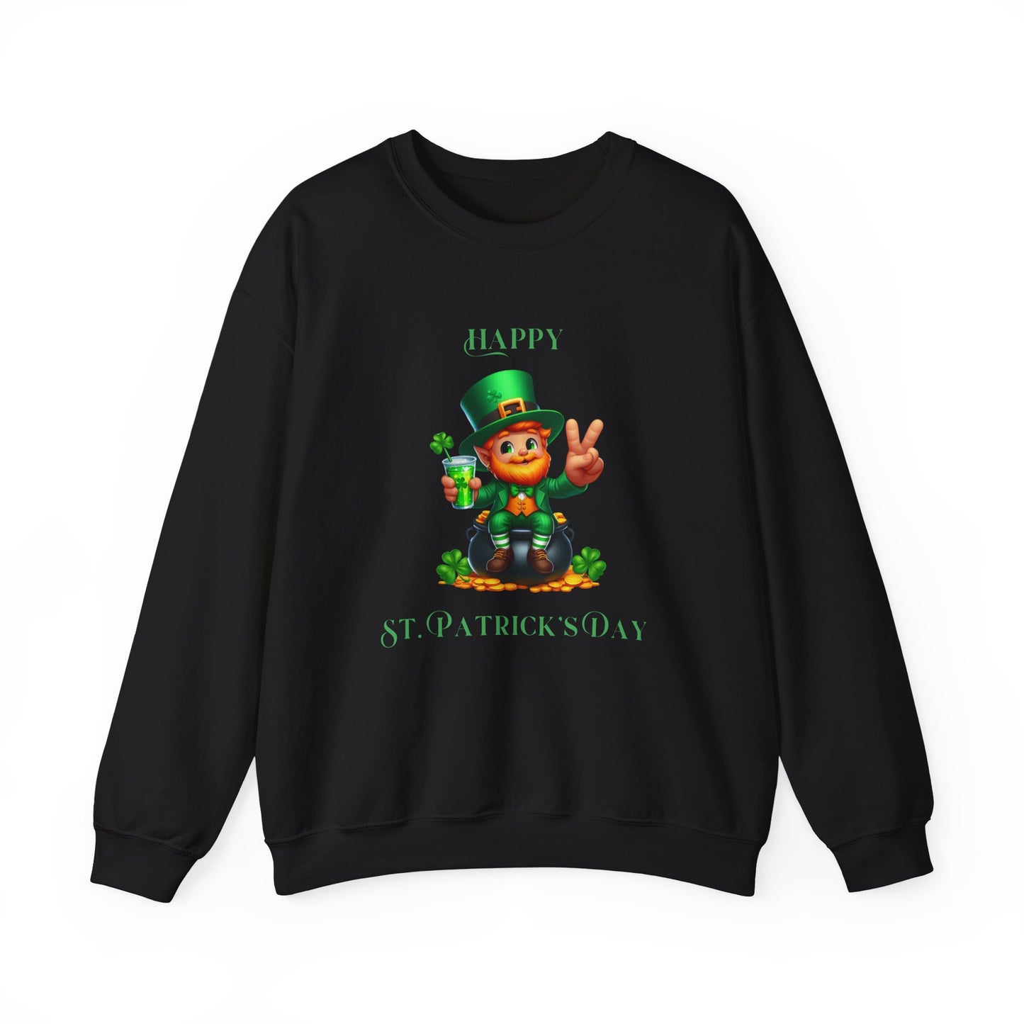 St Patrick's Day Sweatshirt - Cute Leprechaun with Pot of Gold