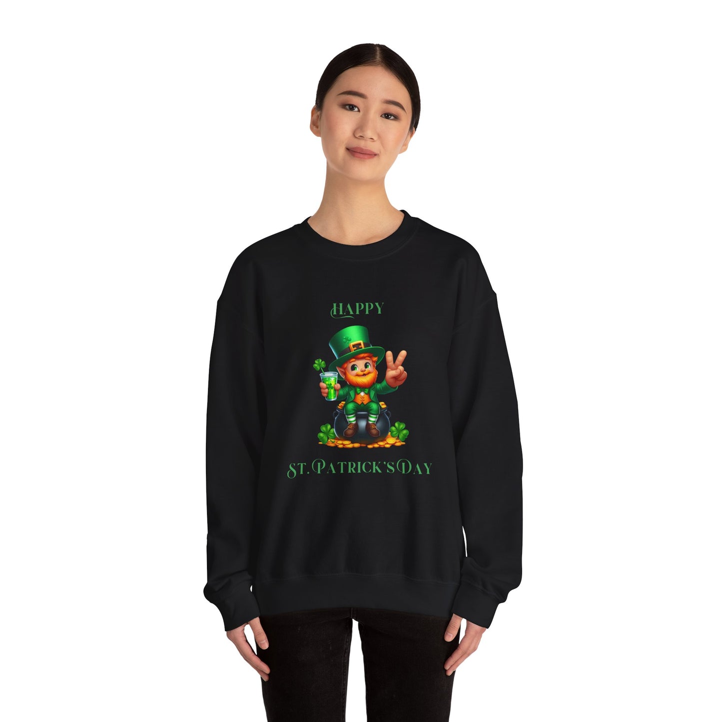 St Patrick's Day Sweatshirt - Cute Leprechaun with Pot of Gold