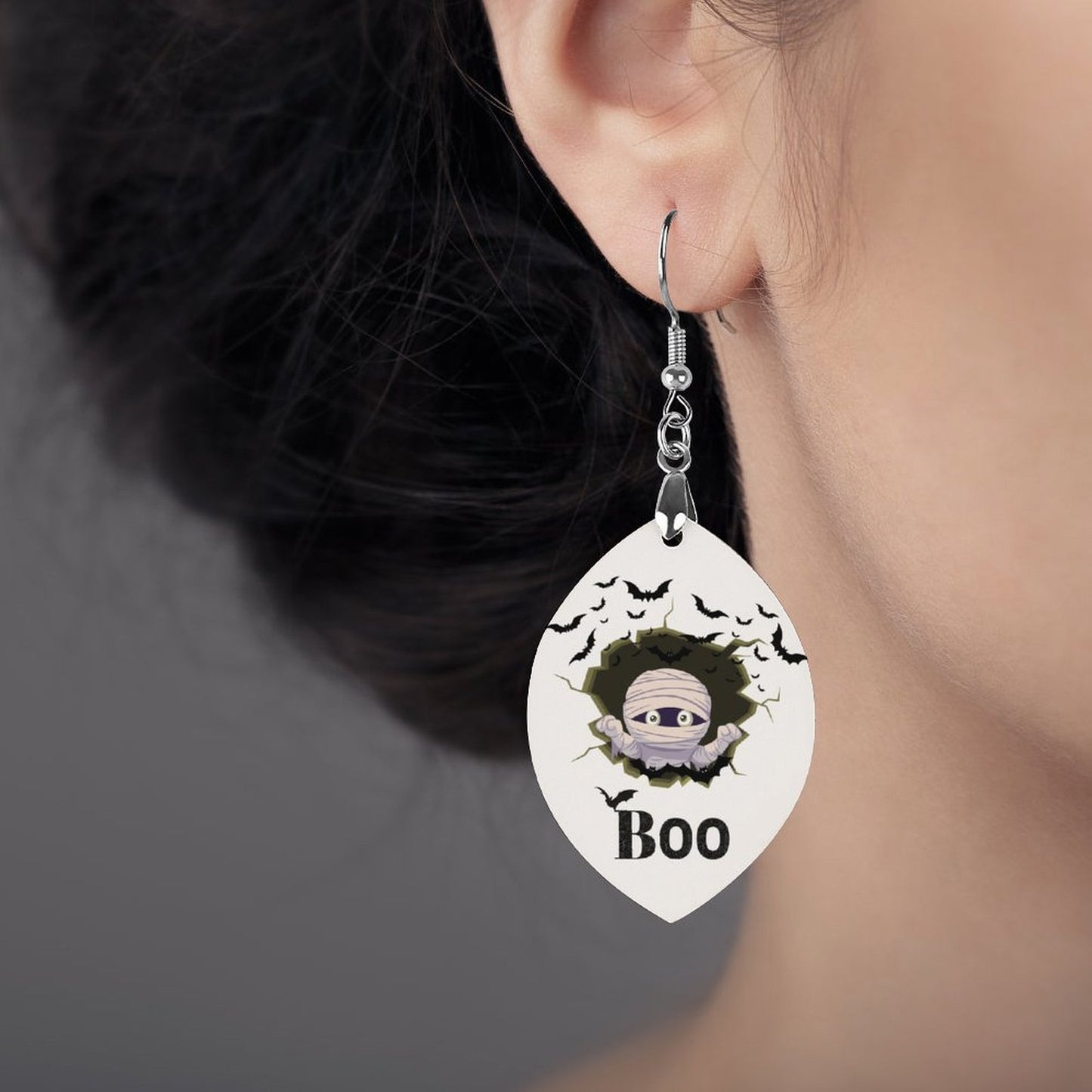 "BOO"- Wooden Earrings Pendant (Apricot Shape)