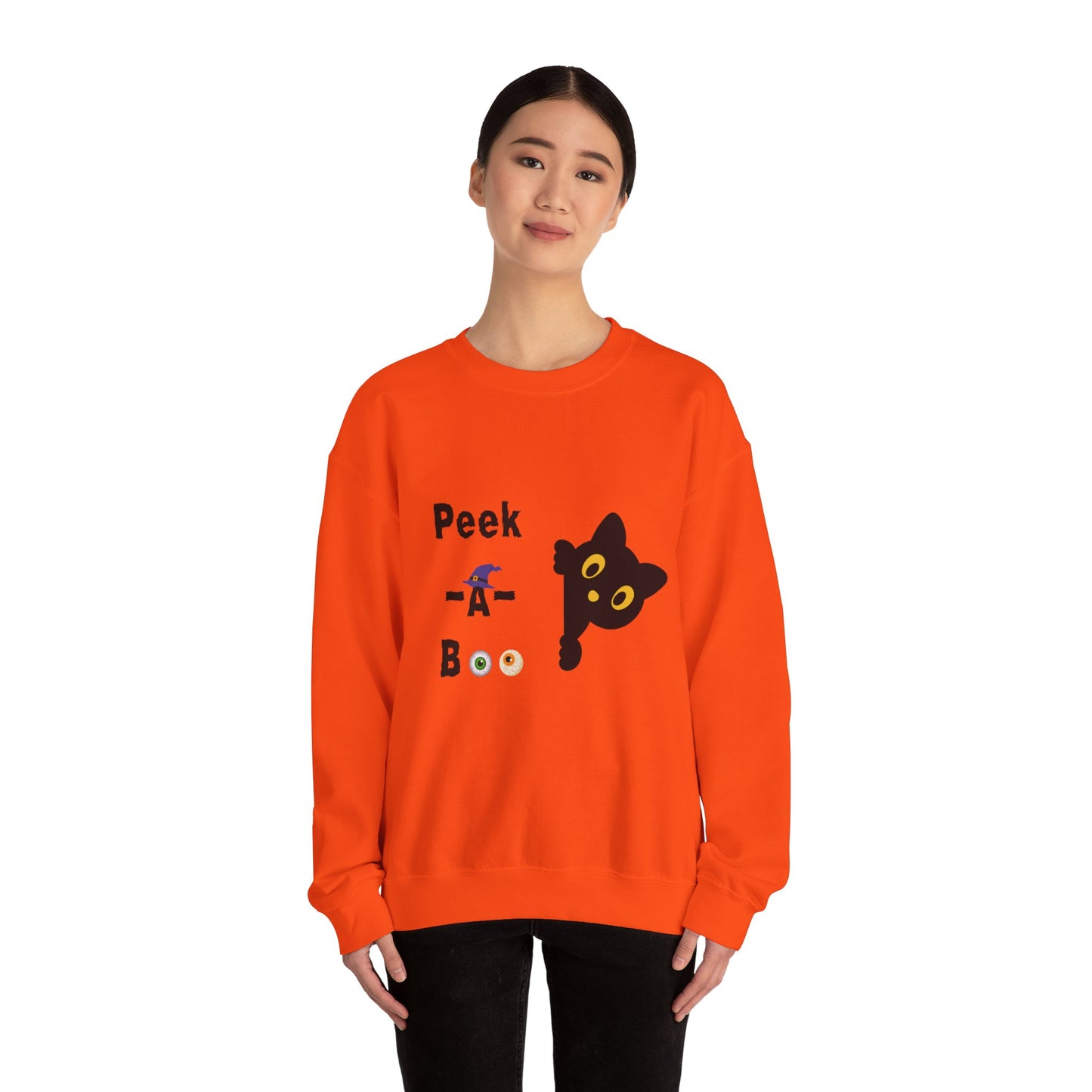 Cute Black Cat Halloween Peek-a-Boo Crewneck Sweater
