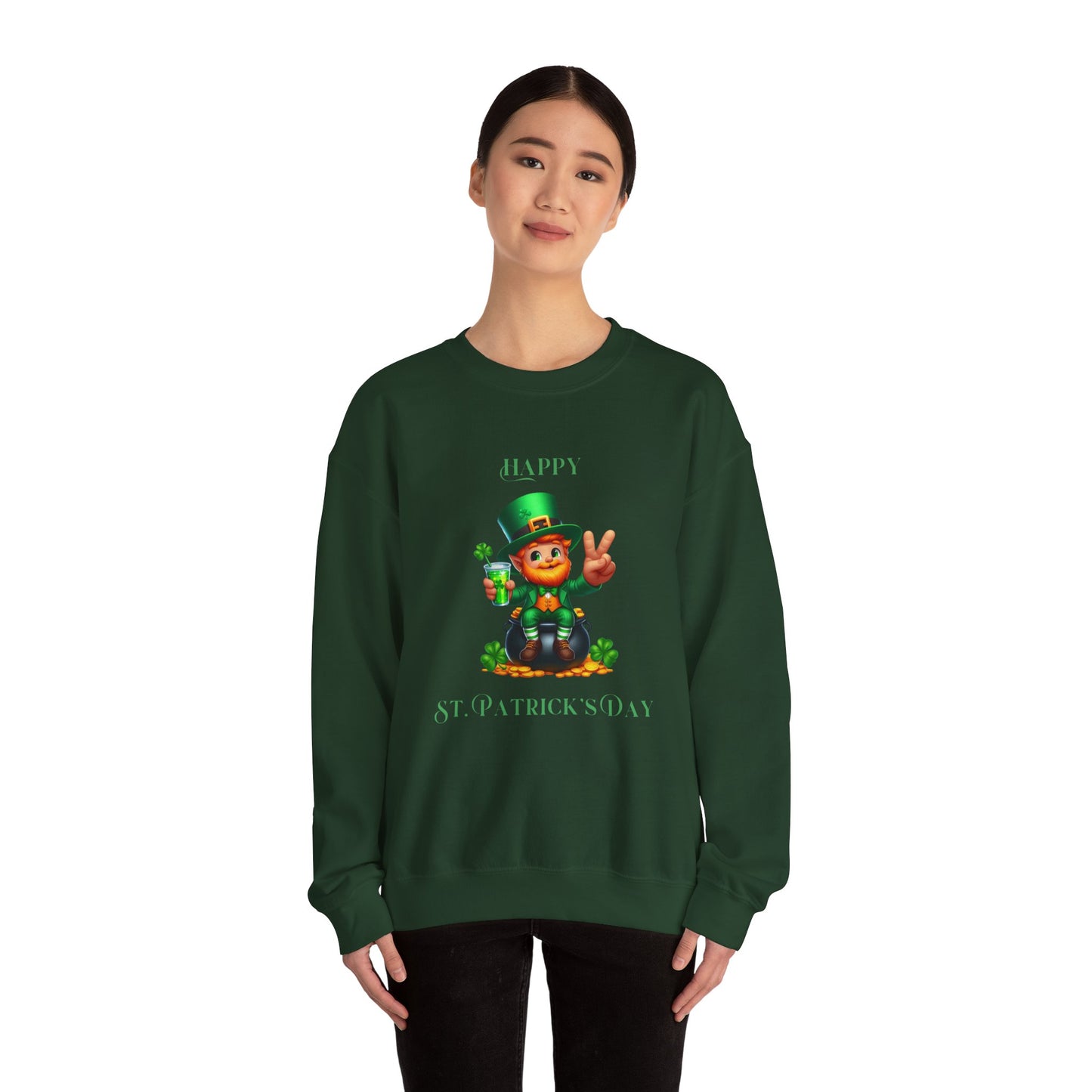 St Patrick's Day Sweatshirt - Cute Leprechaun with Pot of Gold