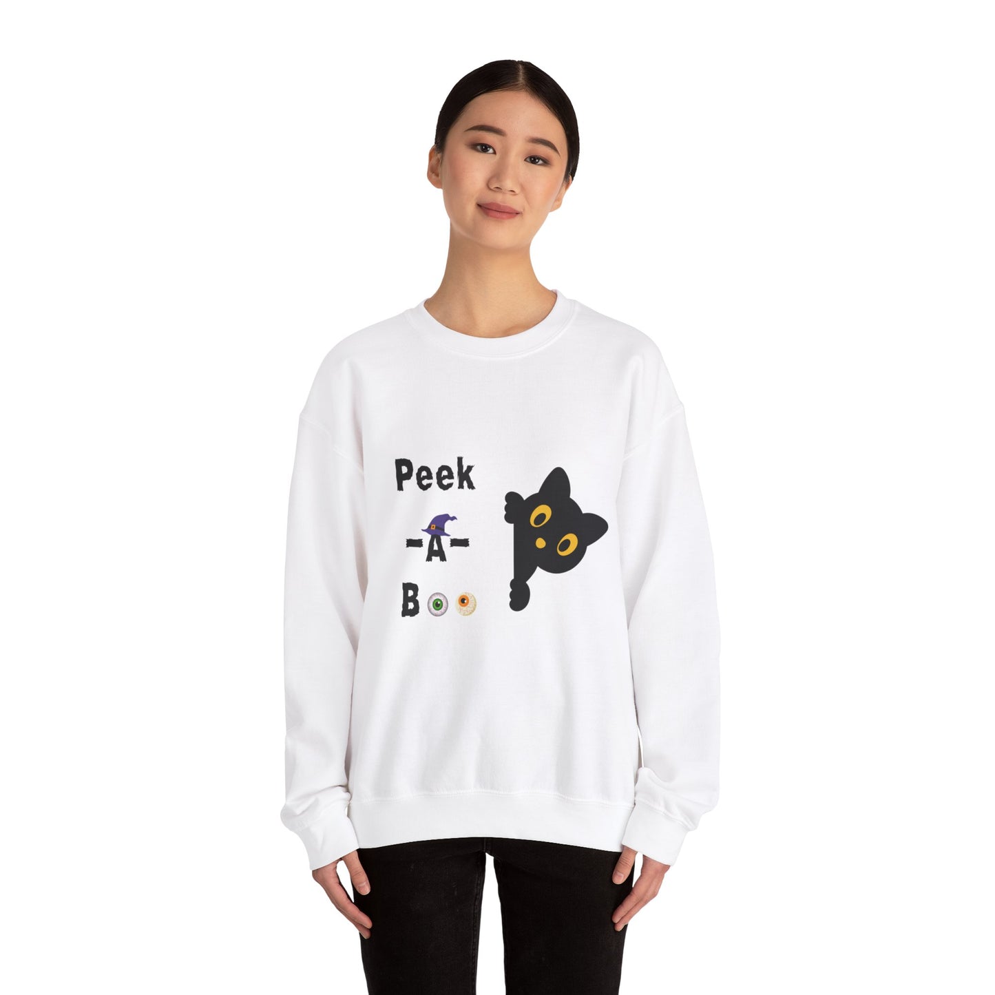 Cute Black Cat Halloween Peek-a-Boo Crewneck Sweater