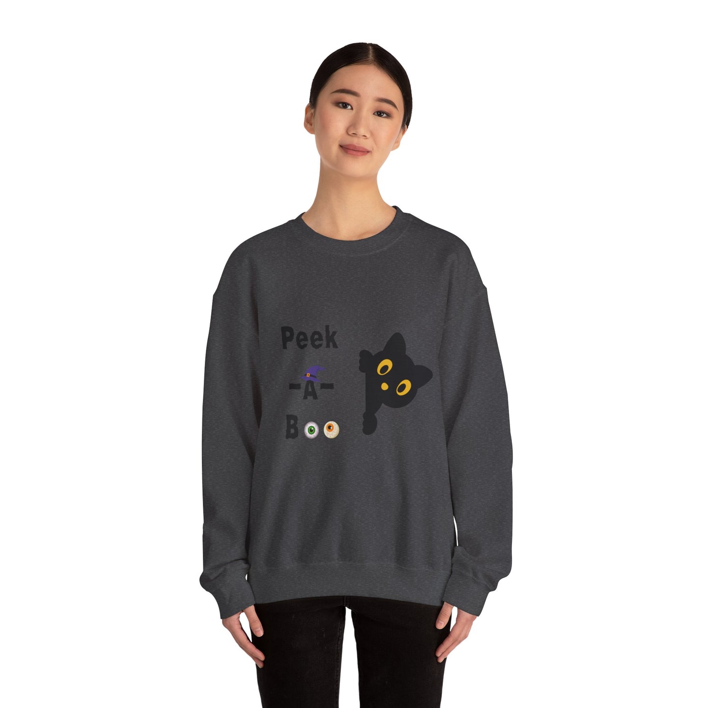 Cute Black Cat Halloween Peek-a-Boo Crewneck Sweater
