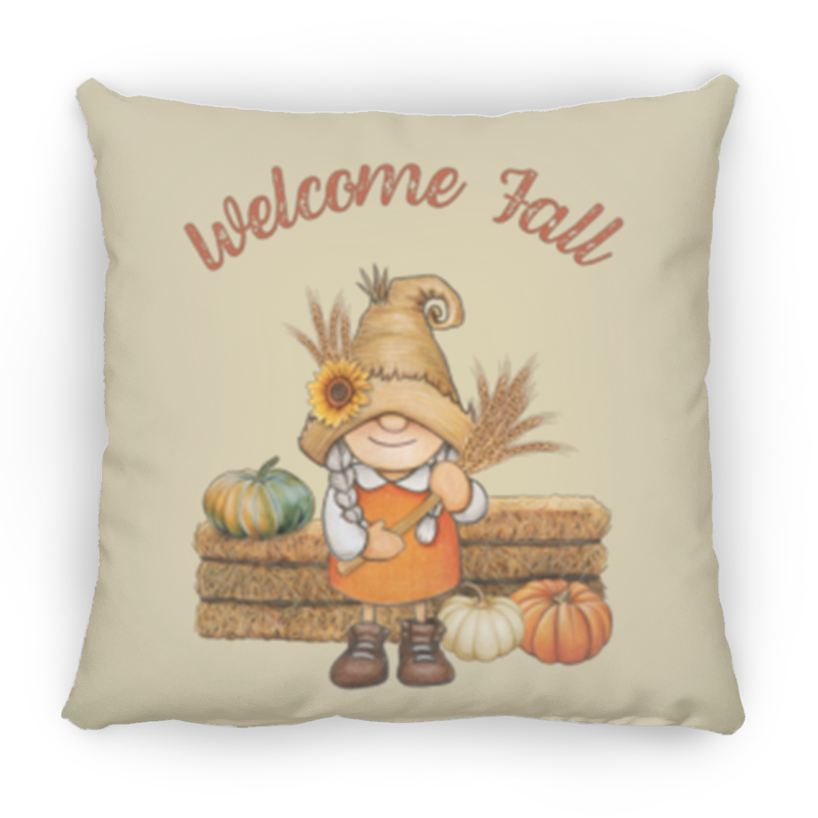 Girl Gnome Medium Square Fall Pillow