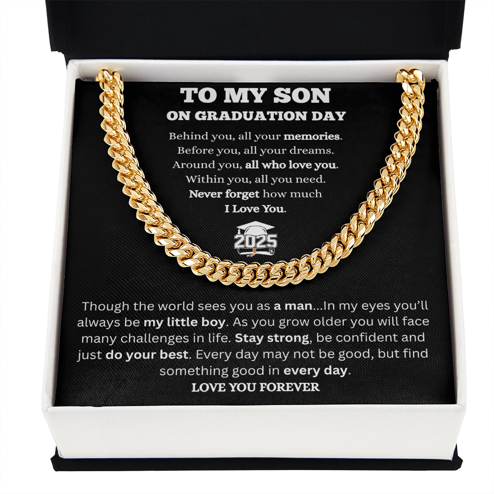 To My Son-Cuban Link Chain-Graduation-Black Message Card