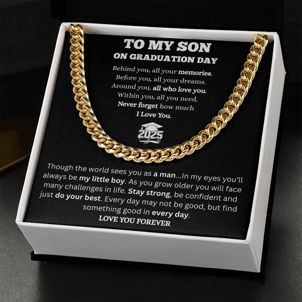 To My Son-Cuban Link Chain-Graduation-Black Message Card