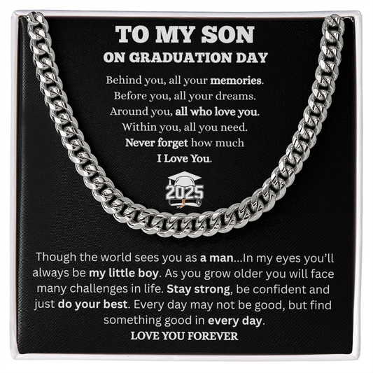 To My Son-Cuban Link Chain-Graduation-Black Message Card