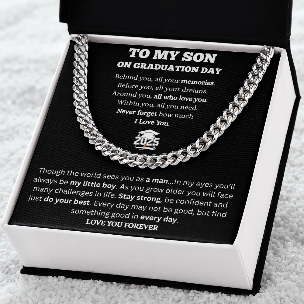 To My Son-Cuban Link Chain-Graduation-Black Message Card