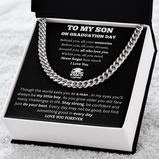 To My Son-Cuban Link Chain-Graduation-Black Message Card