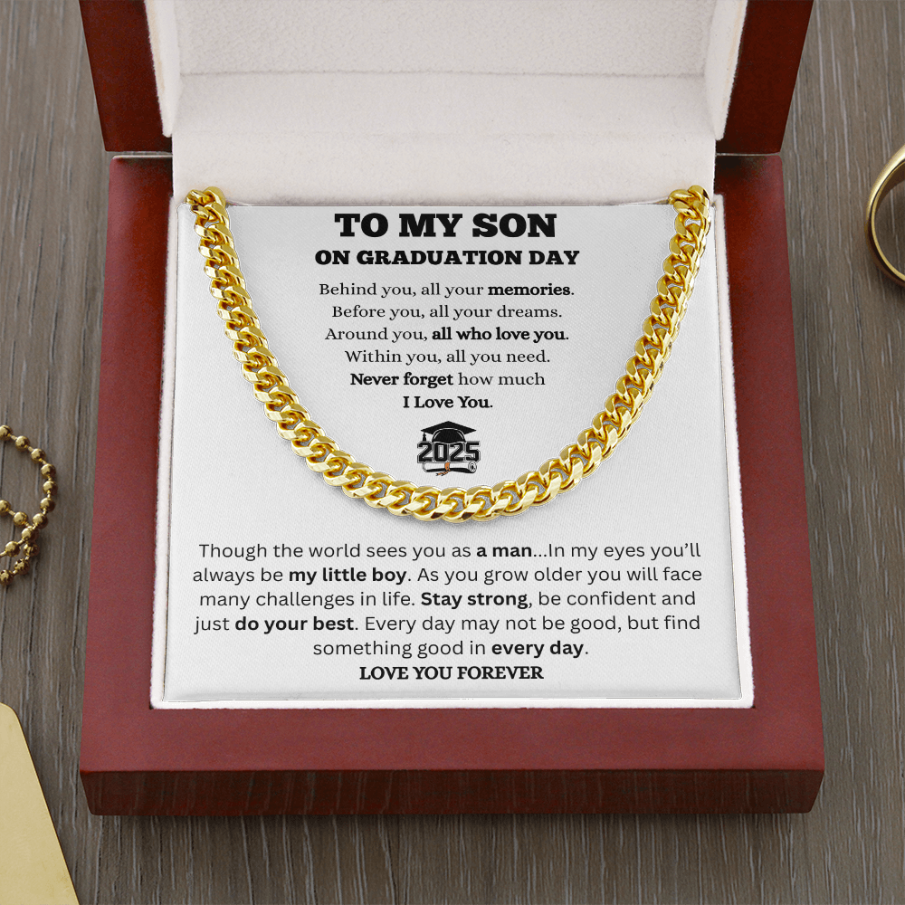 To My Son-Graduation-Cuban link Chain-White Message Card