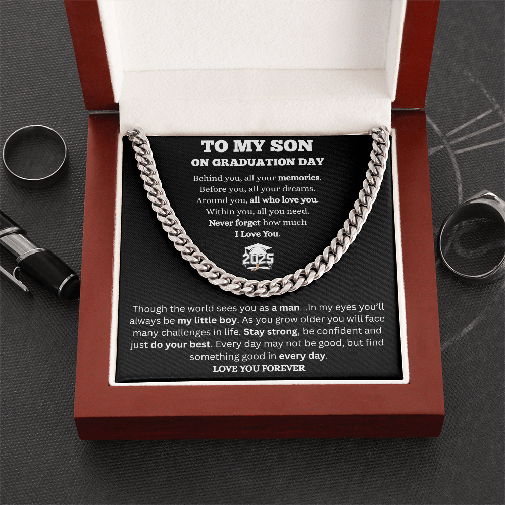 To My Son-Cuban Link Chain-Graduation-Black Message Card