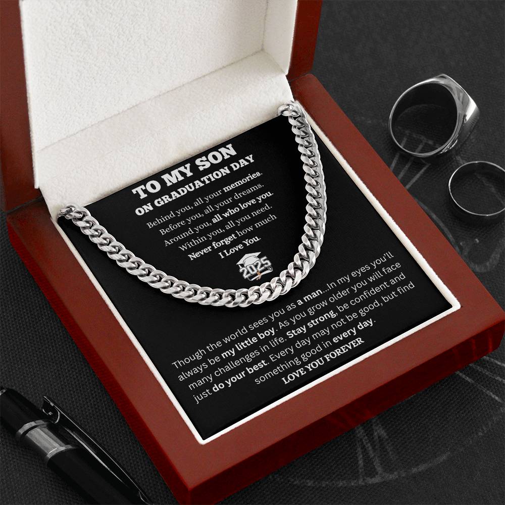 To My Son-Cuban Link Chain-Graduation-Black Message Card
