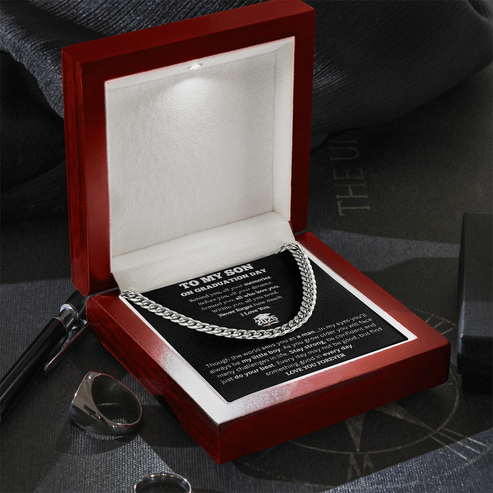 To My Son-Cuban Link Chain-Graduation-Black Message Card