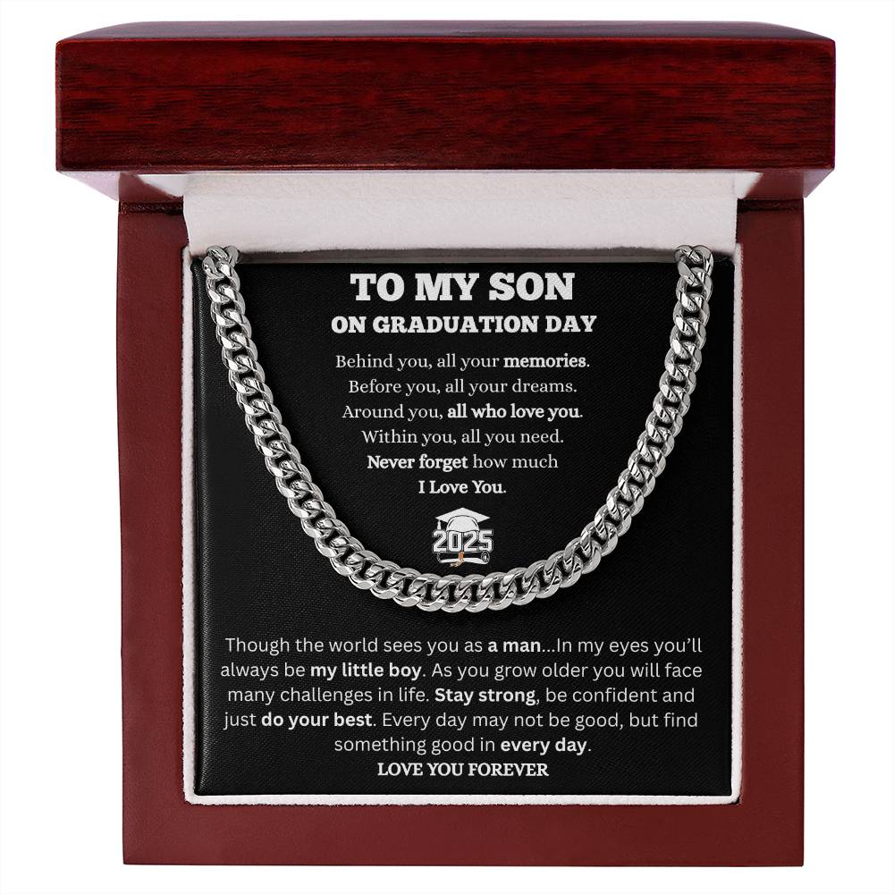 To My Son-Cuban Link Chain-Graduation-Black Message Card