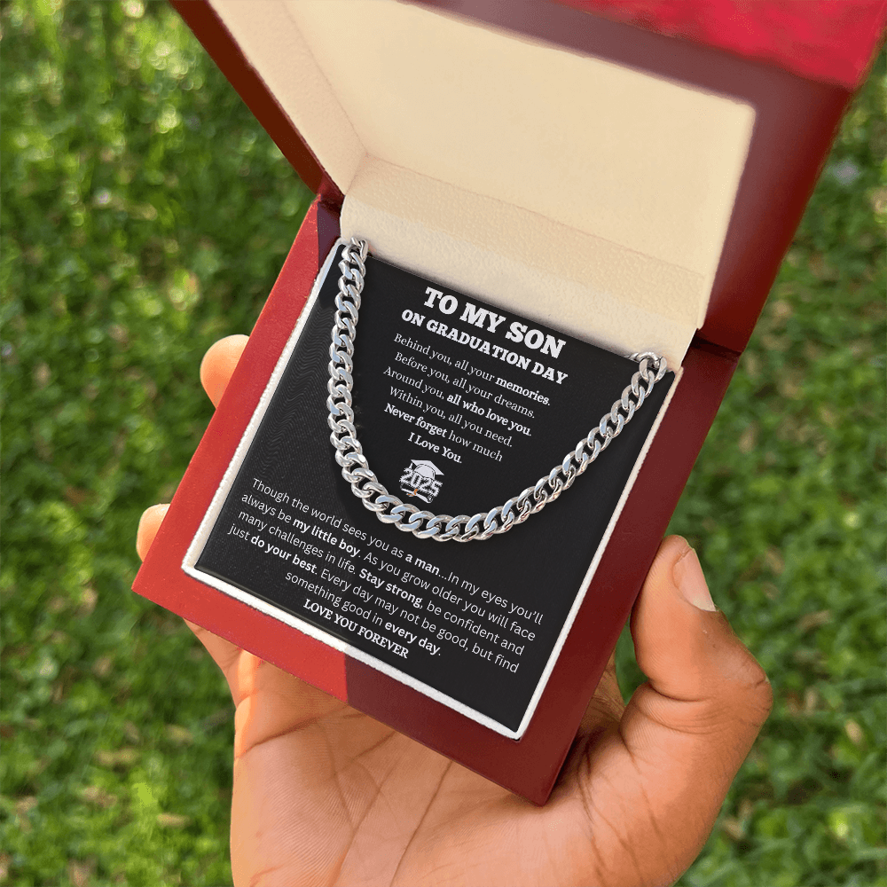 To My Son-Cuban Link Chain-Graduation-Black Message Card