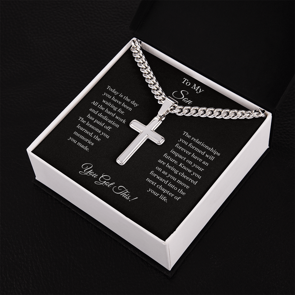 To My Son-Cuban Chain with Artisan Cross Necklace