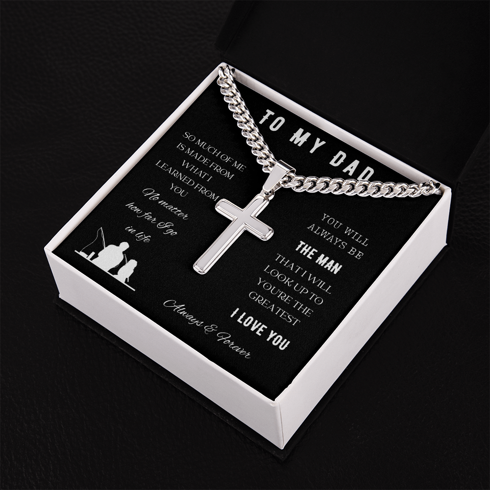 To My Dad-Cuban Chain with Cross Necklace