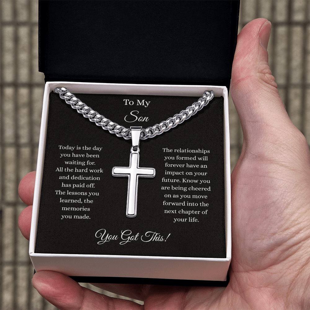 To My Son-Cuban Chain with Artisan Cross Necklace