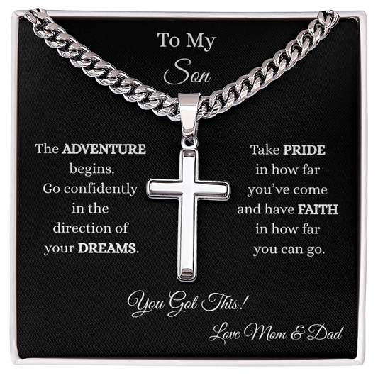 To My Son-Cuban Chain with Artisan Cross Necklace