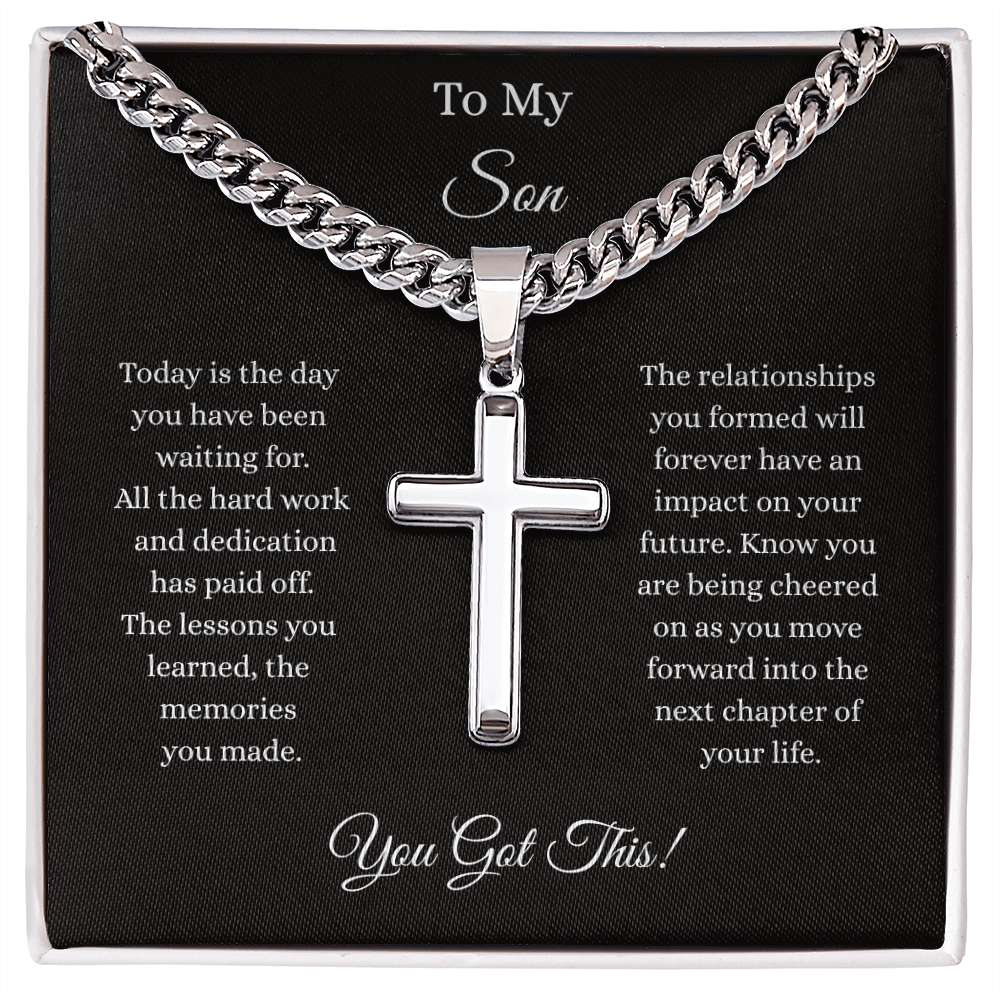 To My Son-Cuban Chain with Artisan Cross Necklace