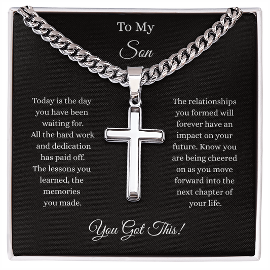 To My Son-Cuban Chain with Artisan Cross Necklace