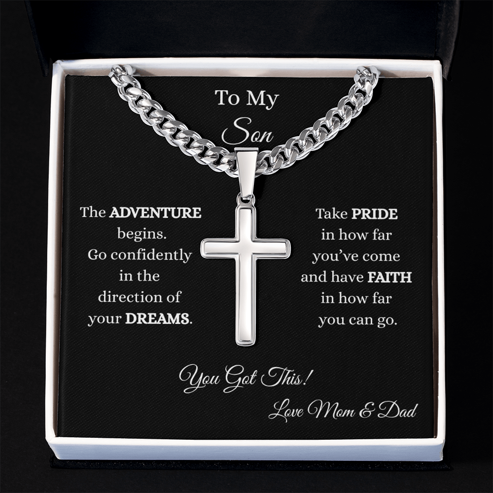 To My Son-Cuban Chain with Artisan Cross Necklace