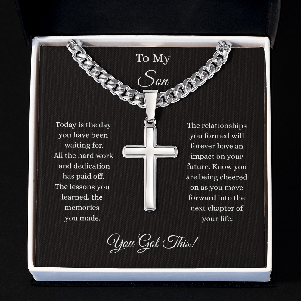 To My Son-Cuban Chain with Artisan Cross Necklace
