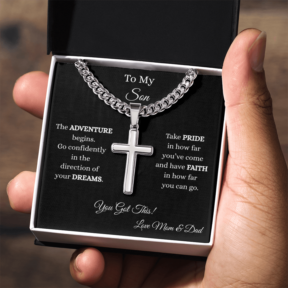 To My Son-Cuban Chain with Artisan Cross Necklace