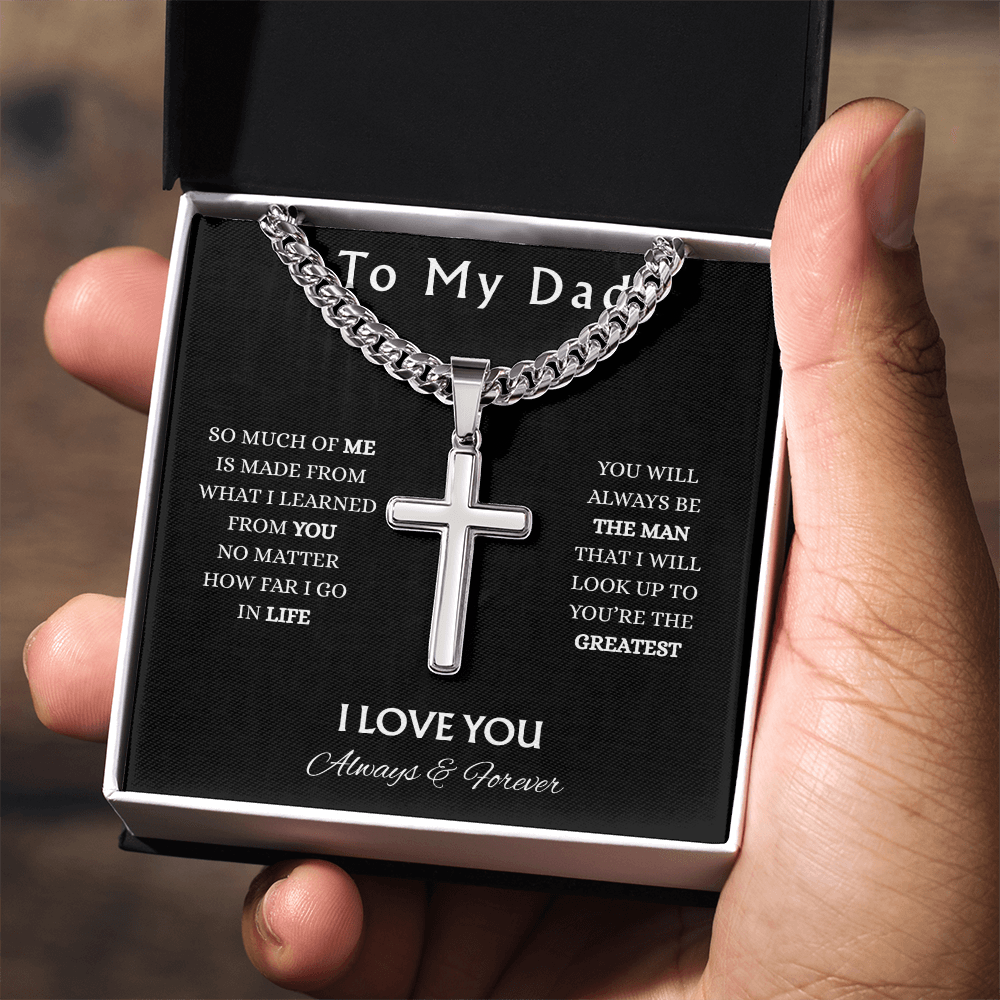 To My Dad-Cuban Chain with Cross Necklace