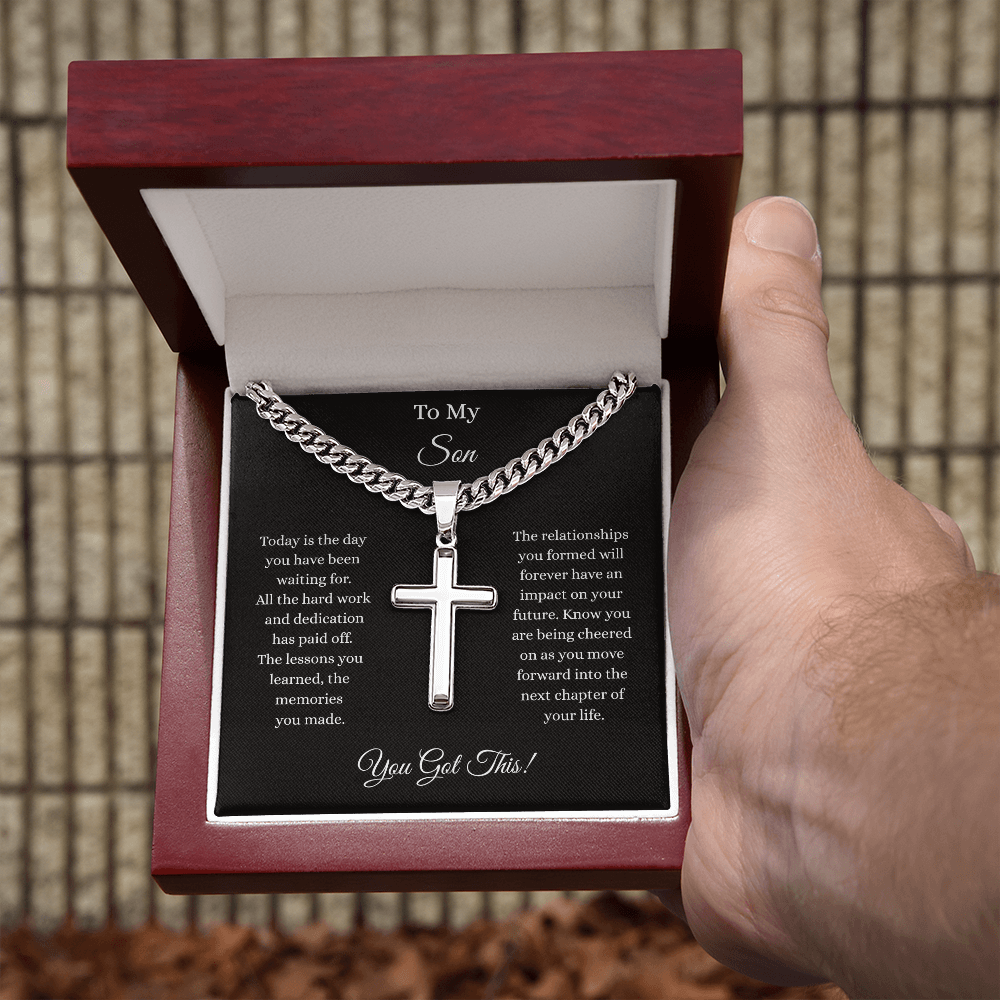 To My Son-Cuban Chain with Artisan Cross Necklace
