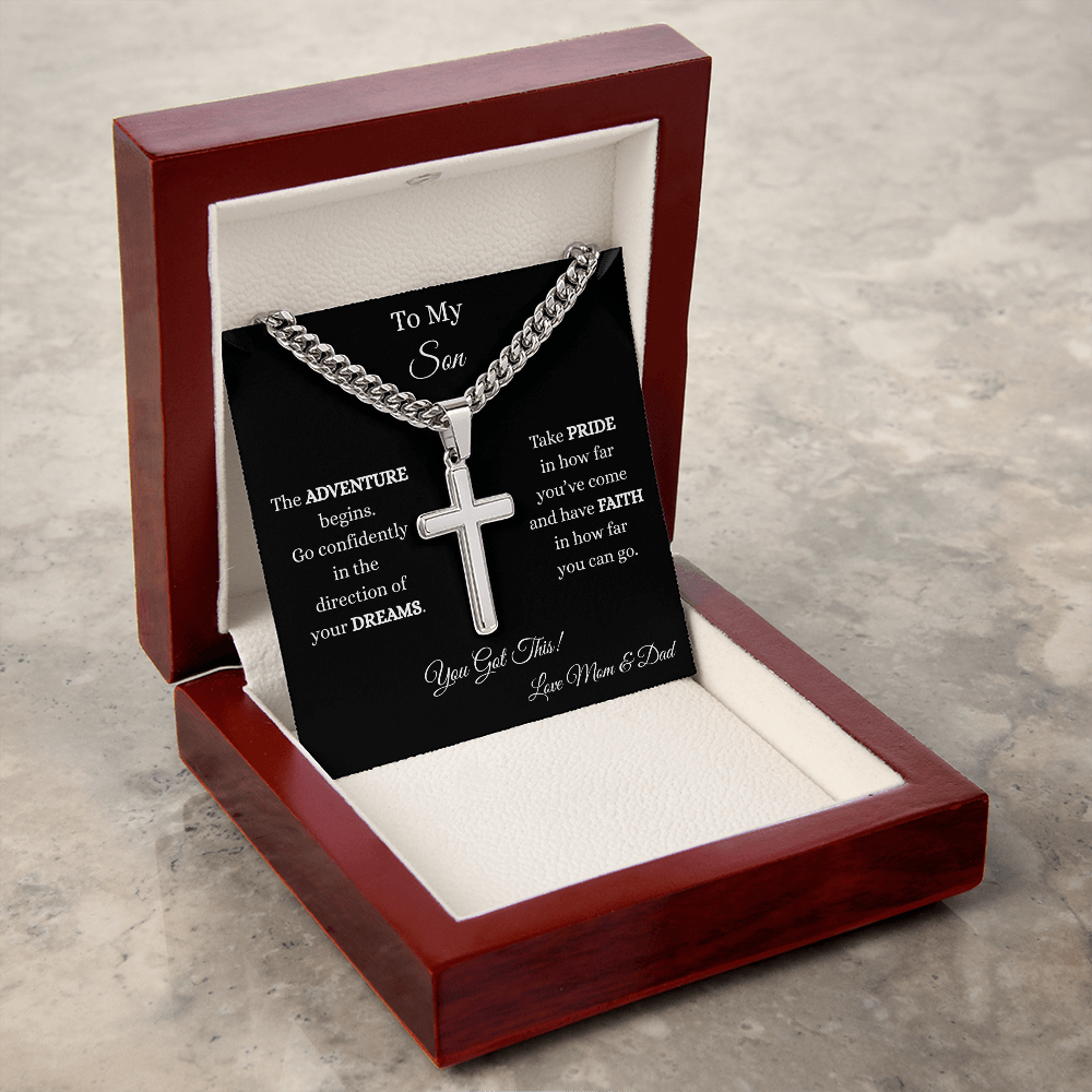 To My Son-Cuban Chain with Artisan Cross Necklace