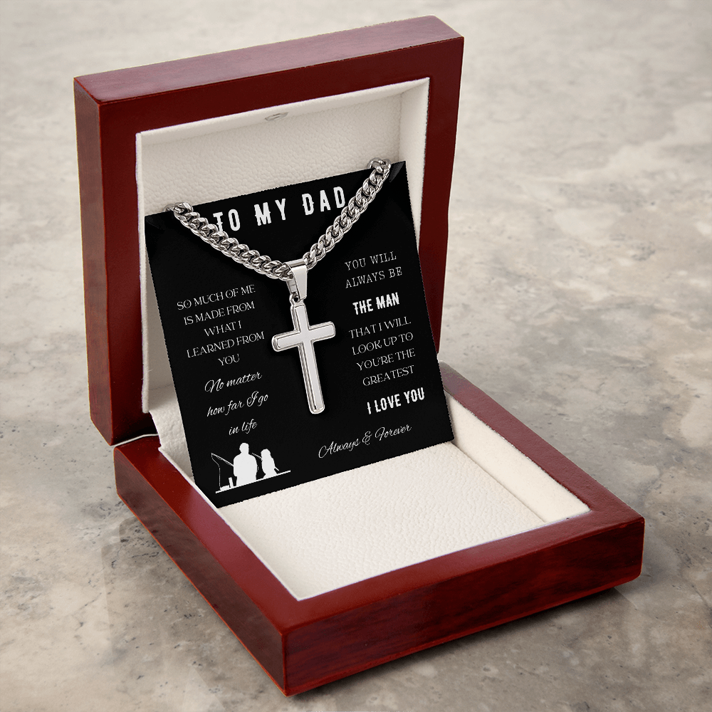 To My Dad-Cuban Chain with Cross Necklace