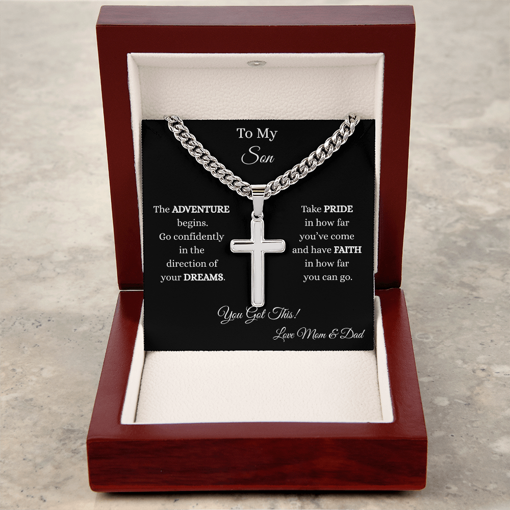 To My Son-Cuban Chain with Artisan Cross Necklace