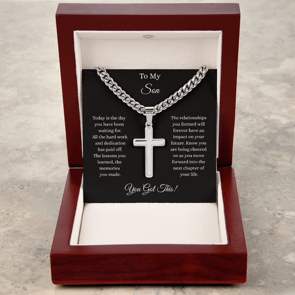 To My Son-Cuban Chain with Artisan Cross Necklace