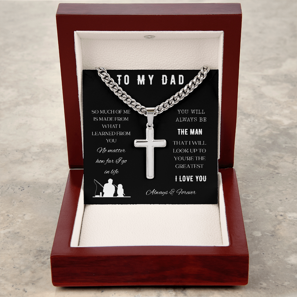 To My Dad-Cuban Chain with Cross Necklace
