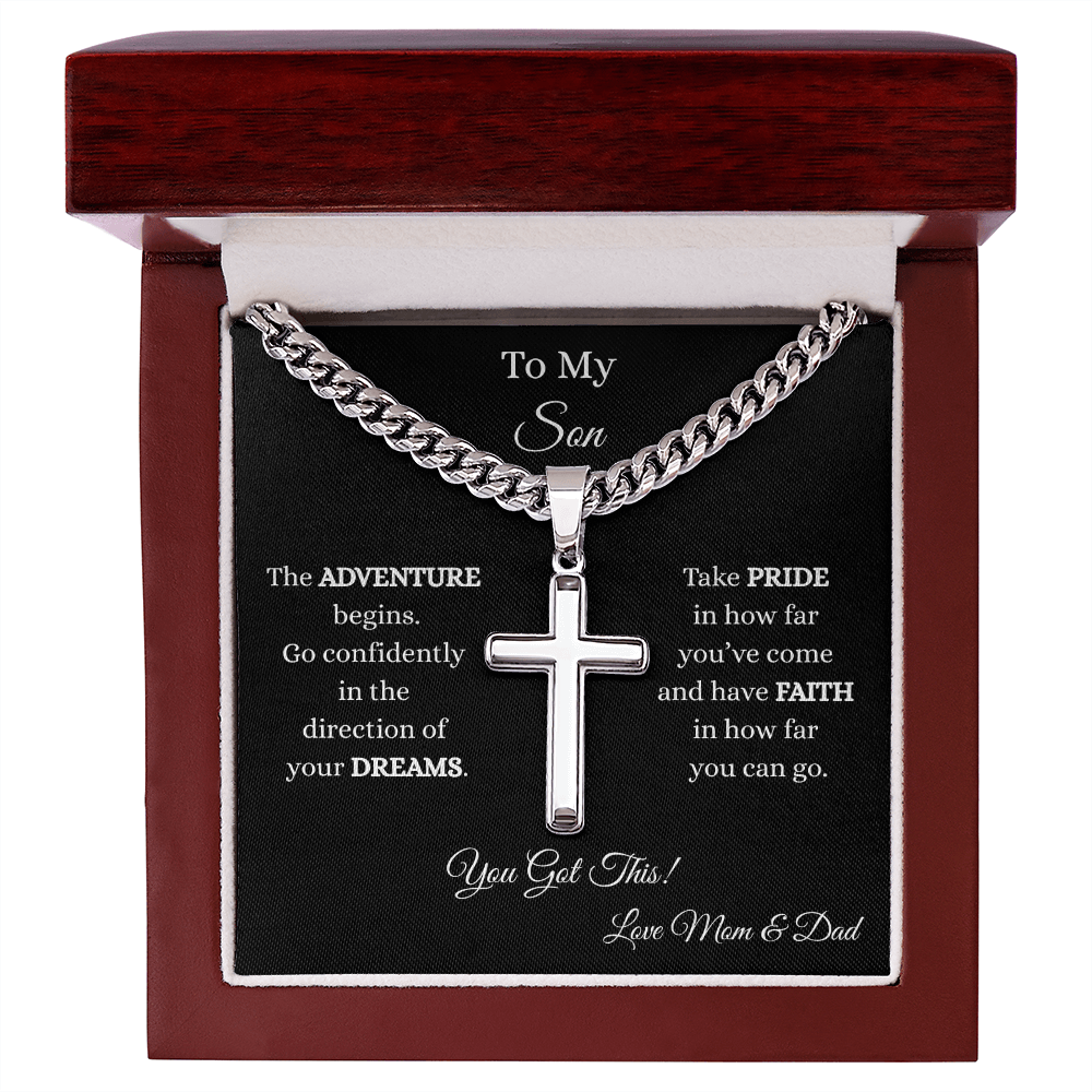 To My Son-Cuban Chain with Artisan Cross Necklace