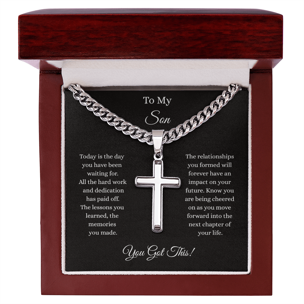 To My Son-Cuban Chain with Artisan Cross Necklace