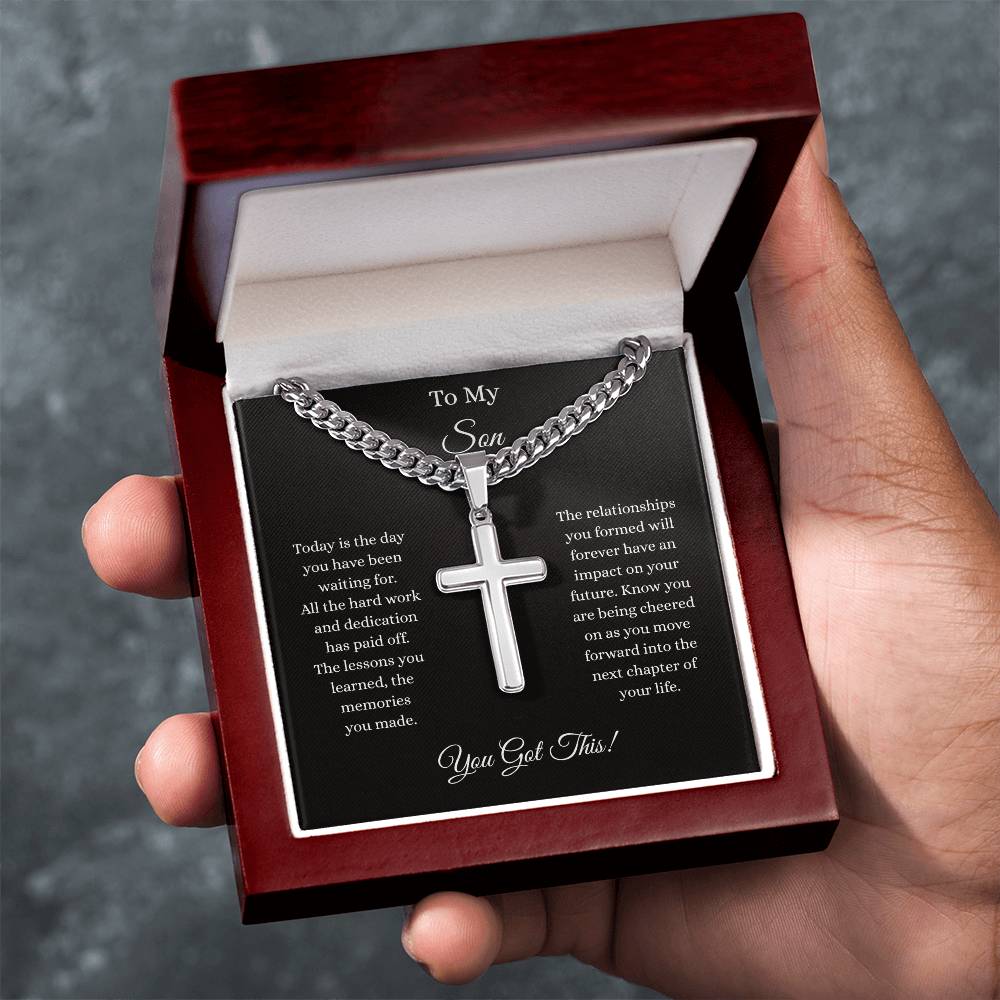To My Son-Cuban Chain with Artisan Cross Necklace