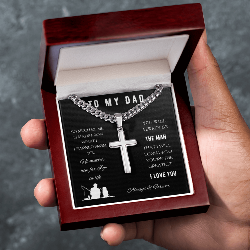 To My Dad-Cuban Chain with Cross Necklace
